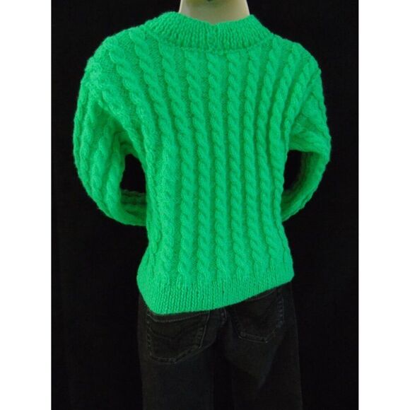 Hand Knitted Toddler Sweater Green Merino Wool Unisex Baby Pullover - Picture 4 of 5